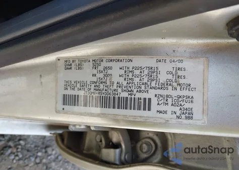 2000 Toyota 4Runner from USA, damaged, VIN JT3GM84R5Y0063847